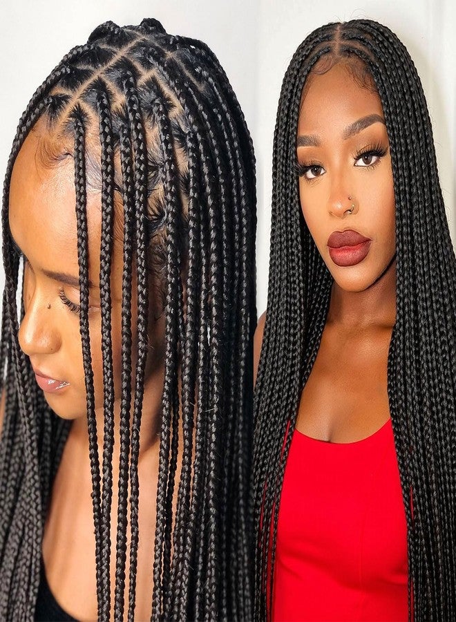 Fancy Hair Box Braided Wig for Black Women Square Knotless Full Double Lace Glueless Braid Wigs with Baby Hair for African American Women 32 Inches - Image 1